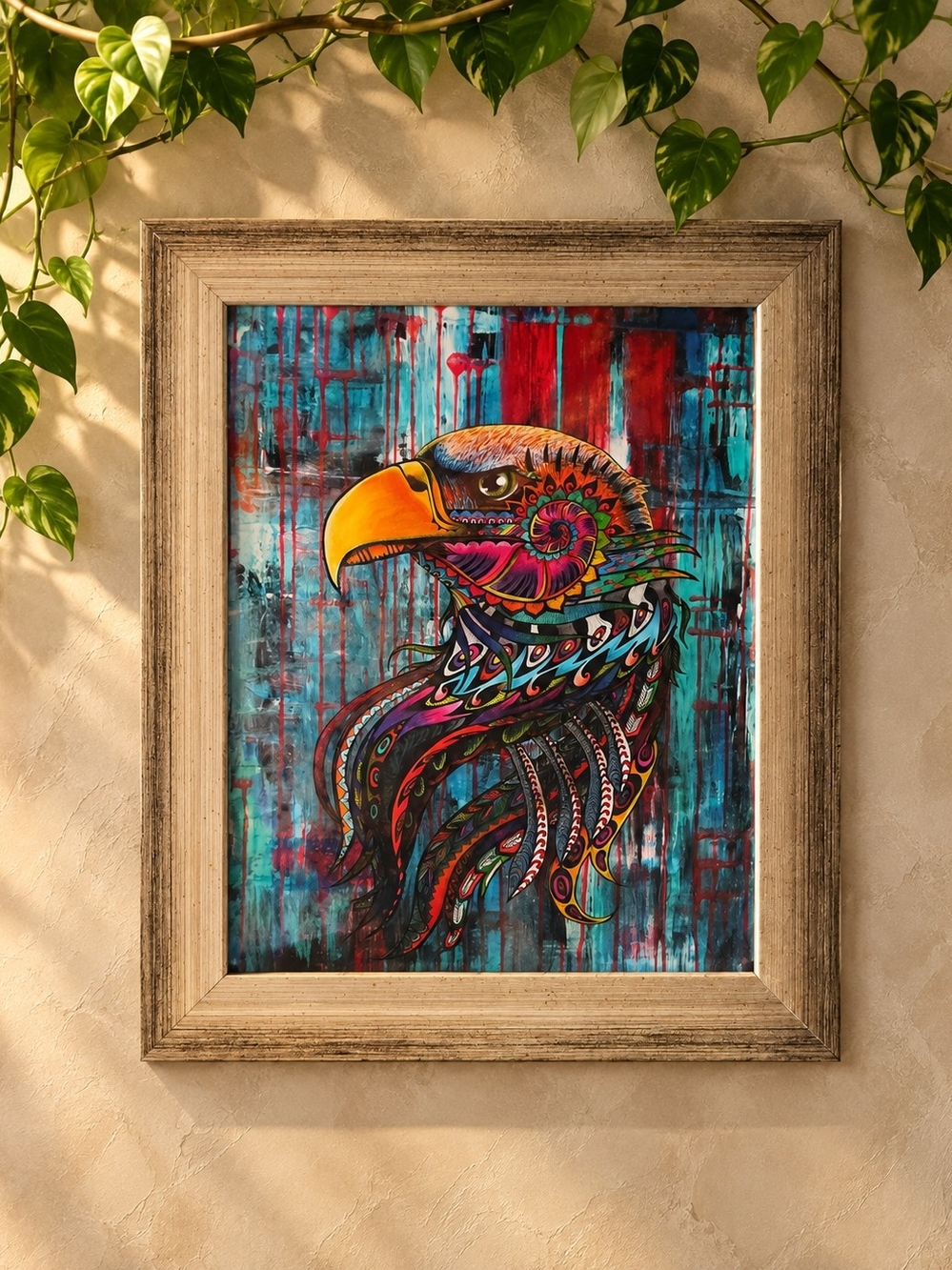 Colorful Eagle Framed Wall Art Boho Psychedelic Bird Rustic Decor